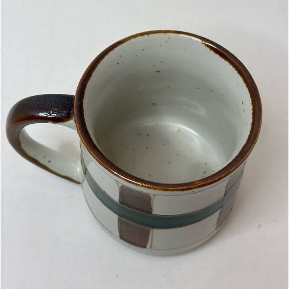 Speckled Pottery Plaid Mug Green Brown 12 ounce Coffee Cup - Picture 3 of 4